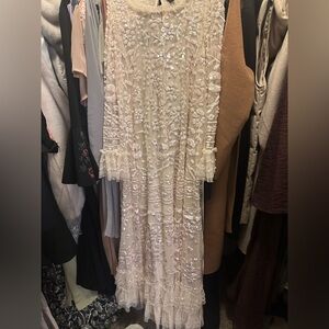 Needle & Thread Cream Long Sleeve Embellished Dress
